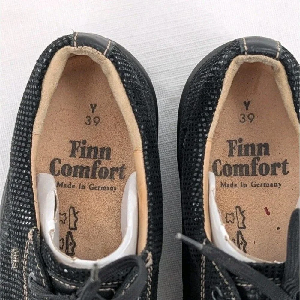 Finn Comfort Soho Sneakers Womens 39 US 8 Black Minipoint Nappa Leather Shoe